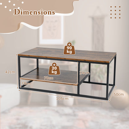 2-Tier 105 cm Industrial Wood Accent Coffee Center Table for Living Room-Rustic Brown