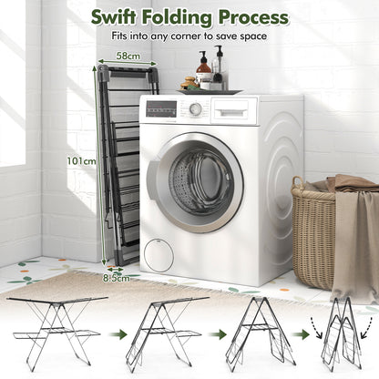 2-Tier Foldable Clothing Laundry Rack with 33 Drying Rails