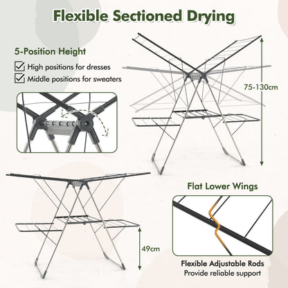 2-Tier Foldable Clothing Laundry Rack with 33 Drying Rails