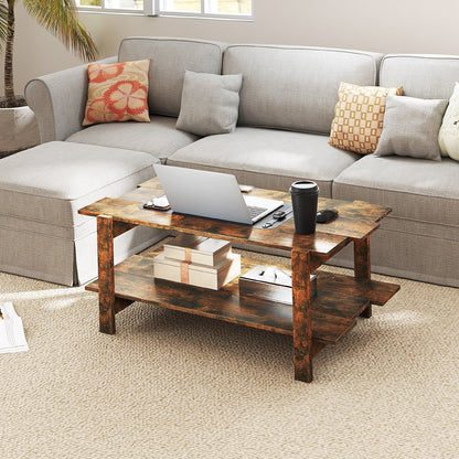2 Tier Coffee Table with Shelf Coffee Table Rectangular Side Table Accent Table Brown