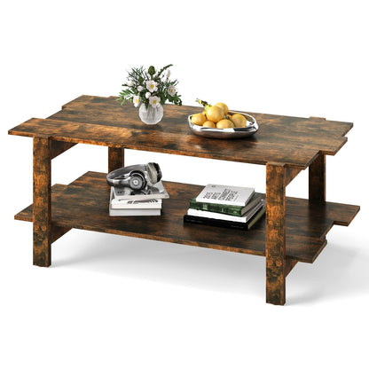 2 Tier Coffee Table with Shelf Coffee Table Rectangular Side Table Accent Table Brown