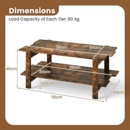 2 Tier Coffee Table with Shelf Coffee Table Rectangular Side Table Accent Table Brown