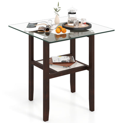 2-Tier End Table with Storage Shelf and Rubber Wood Frame-Brown