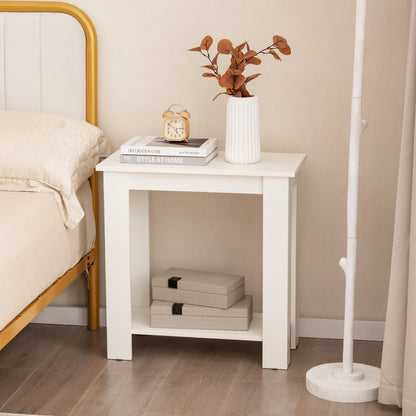 2-Tier End Table with Storage Shelf for Small Spaces-White