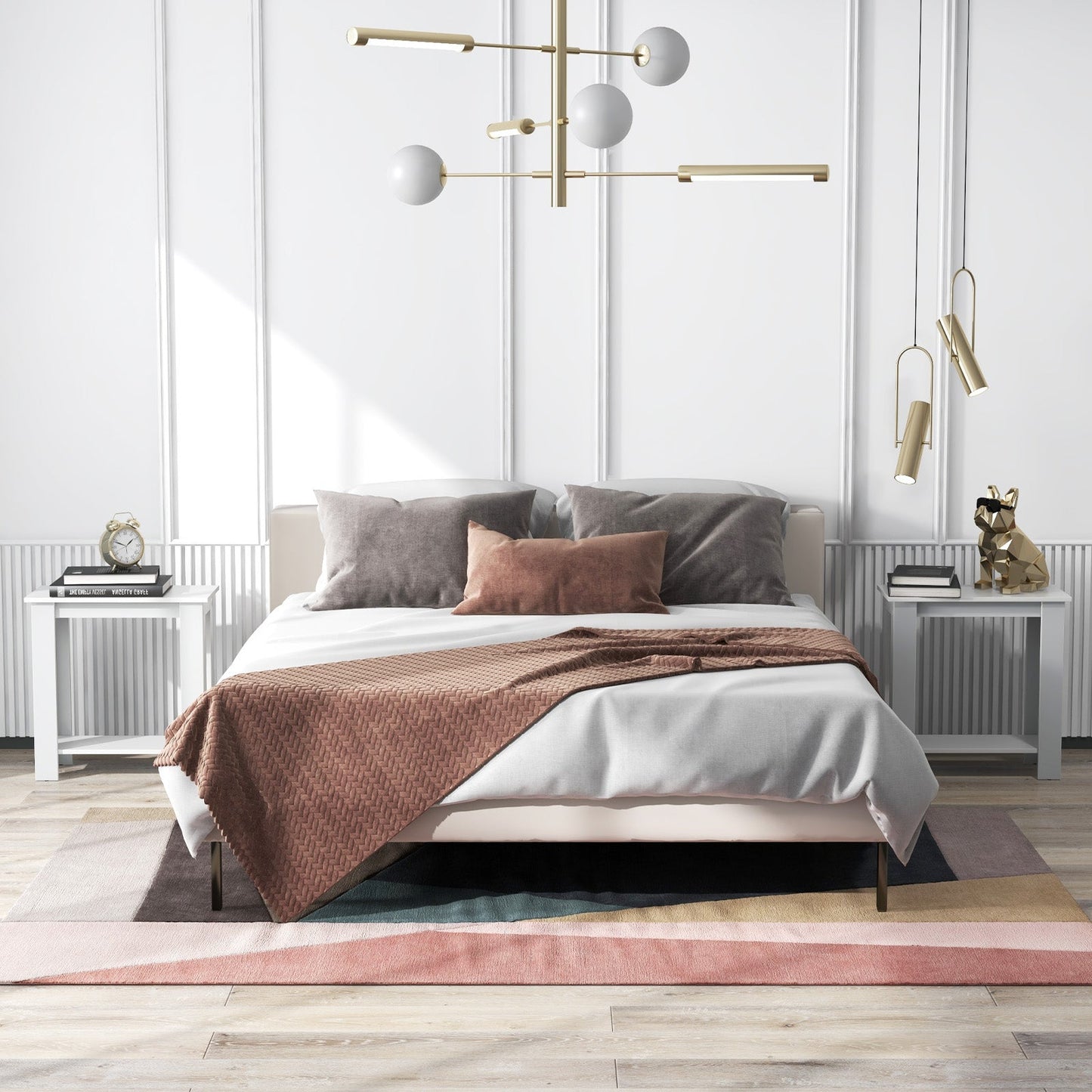 2-Tier End Table with Storage Shelf for Small Spaces-White