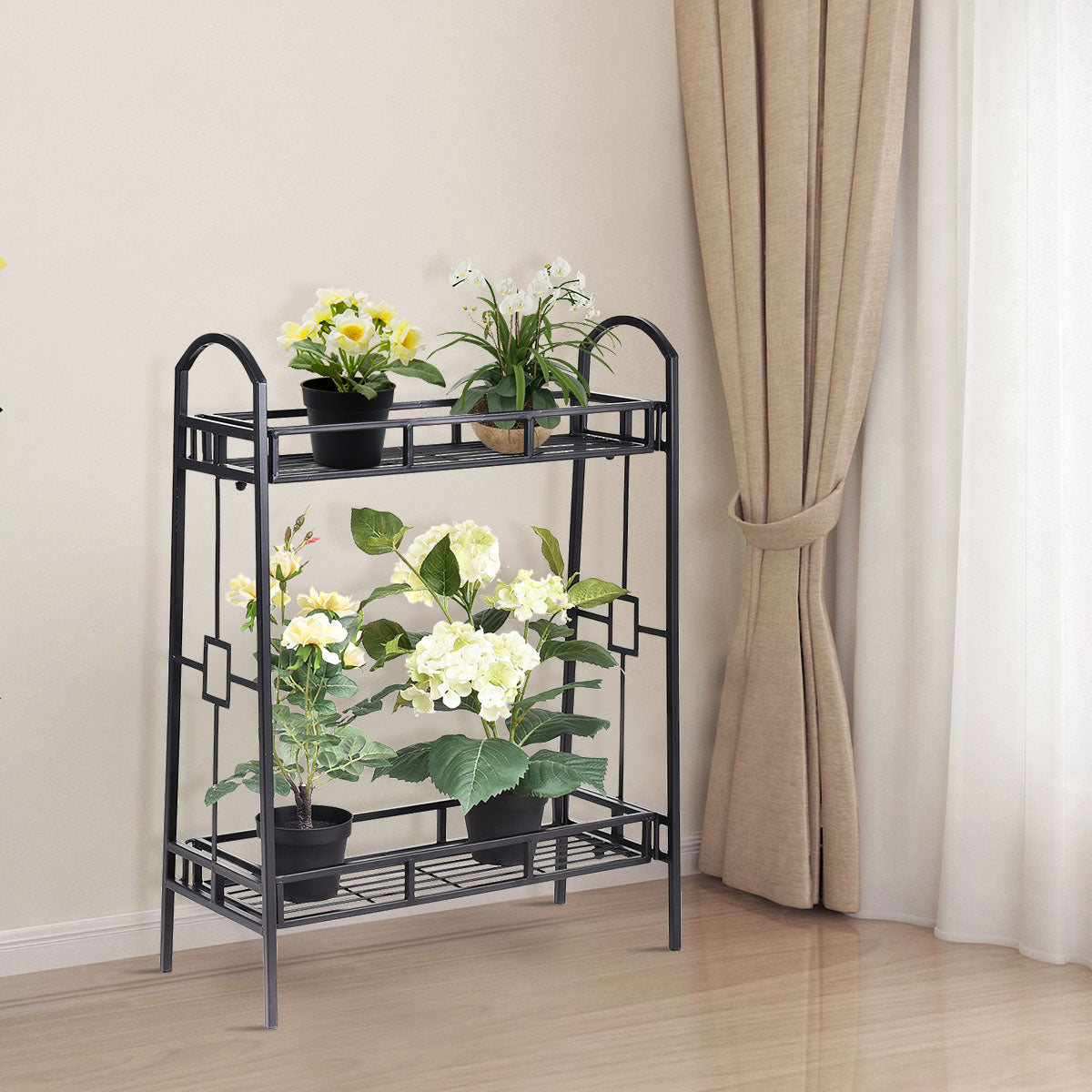 2 Tier Metal Plant Stand Indoor Outdoor Flower Pots Display Rack Shelf
