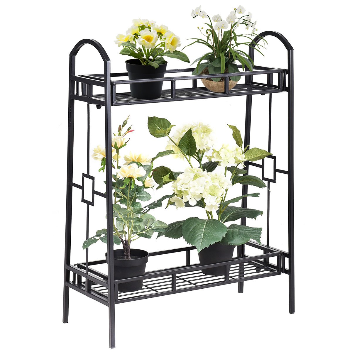 2 Tier Metal Plant Stand Indoor Outdoor Flower Pots Display Rack Shelf