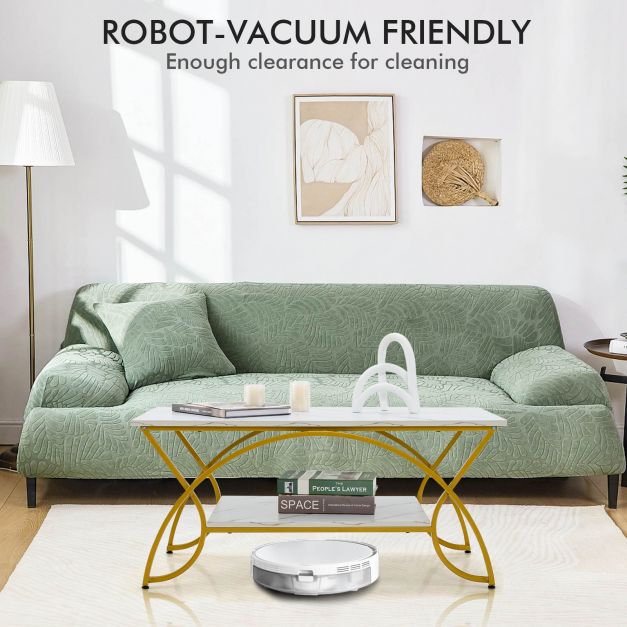 2-Tier Faux Marble Coffee Table with Golden Metal Frame-White