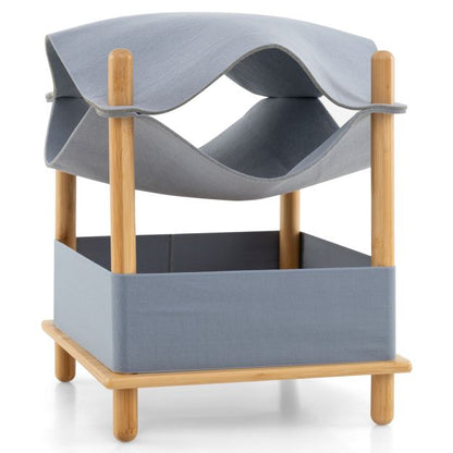 2-Tier Wooden Cat House with Semi-enclosed Condo and Removable Clothes-Grey