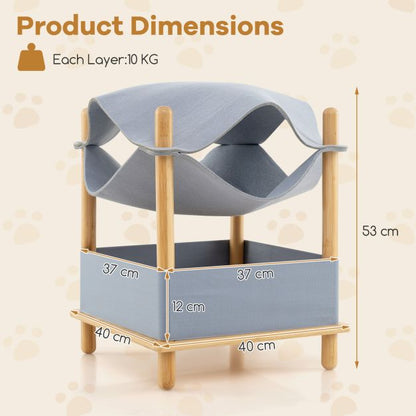 2-Tier Wooden Cat House with Semi-enclosed Condo and Removable Clothes-Grey