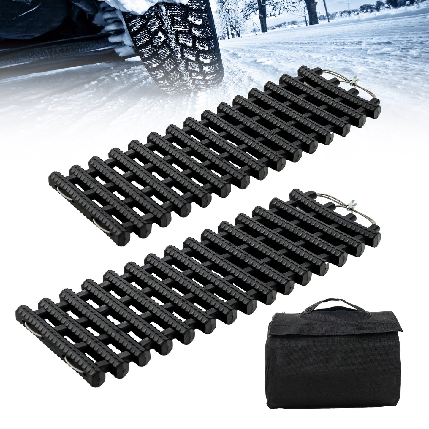 2 Pack Tire Traction Mats Portable TPR Recovery Track Pad with Bag-S
