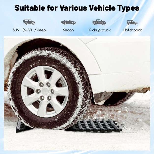 2-Pack Tire Traction Mats with Bag Emergency Traction Aid Black 61.5 x 21 x 2.8 cm