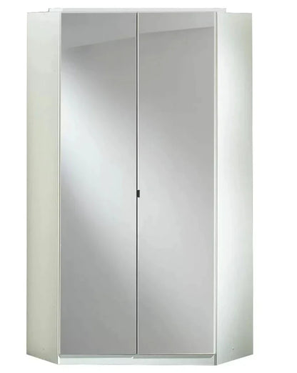 Clappen 2 Door Mirrored Gloss Corner Wardrobe - White