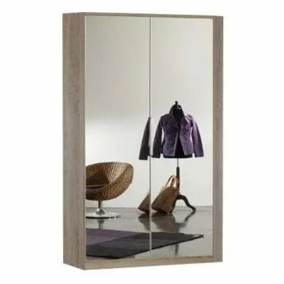 Gema 2 Door Mirrored Corner Wardrobe - Oak & White Gloss