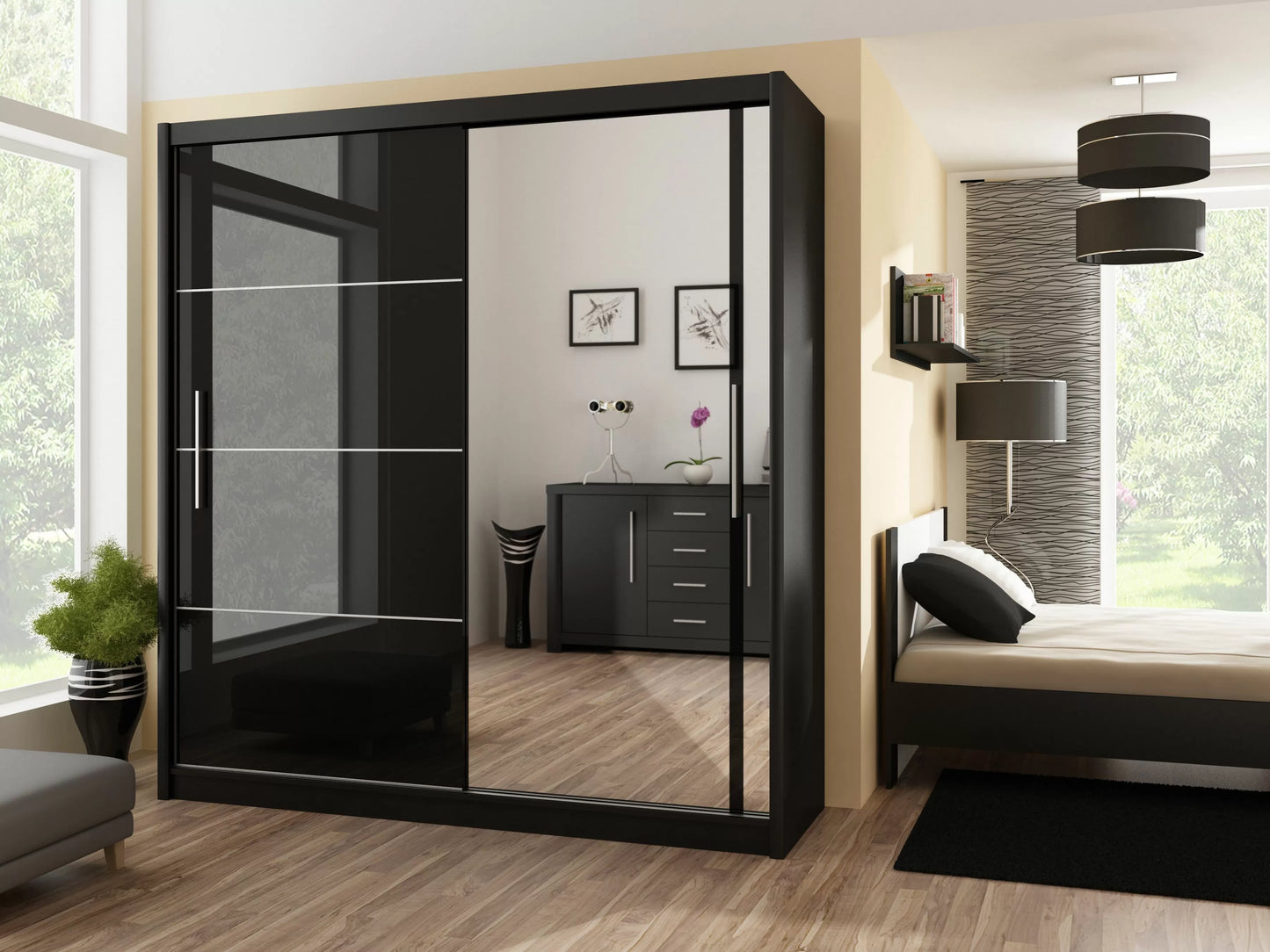 VISTA 203cm Sliding Door Wardrobe Black