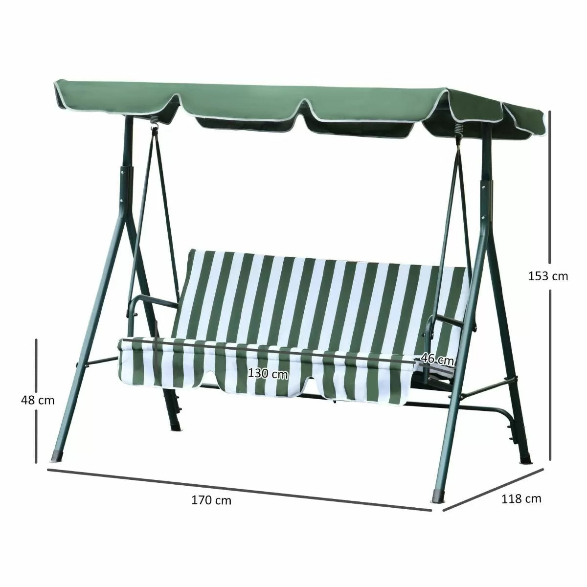 3 Seater Garden Porch Swing Chair - Green