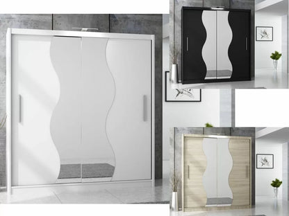 Tokyo V Curvy Sliding Door Wardrobe - Black, White, Oak