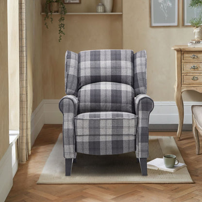 Tartan Upholstered Recliner Chair with Comfortable and Relaxing Footrest