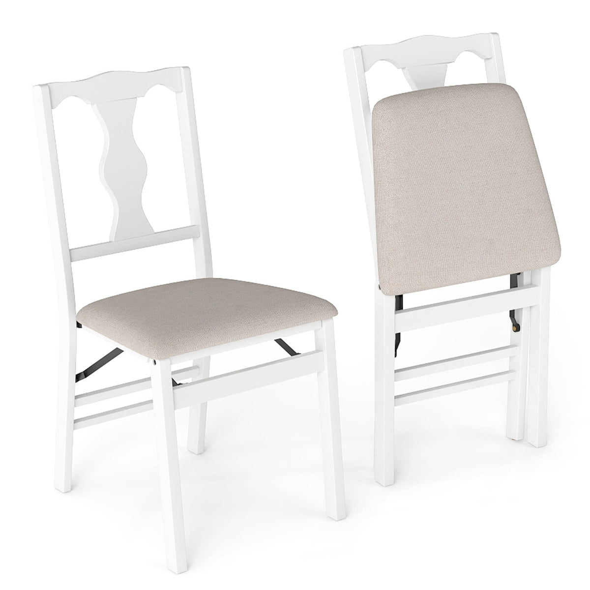 Set of 2 Folding Dining Chairs with Soft Padded Seat and Smooth Solid Backrest-White