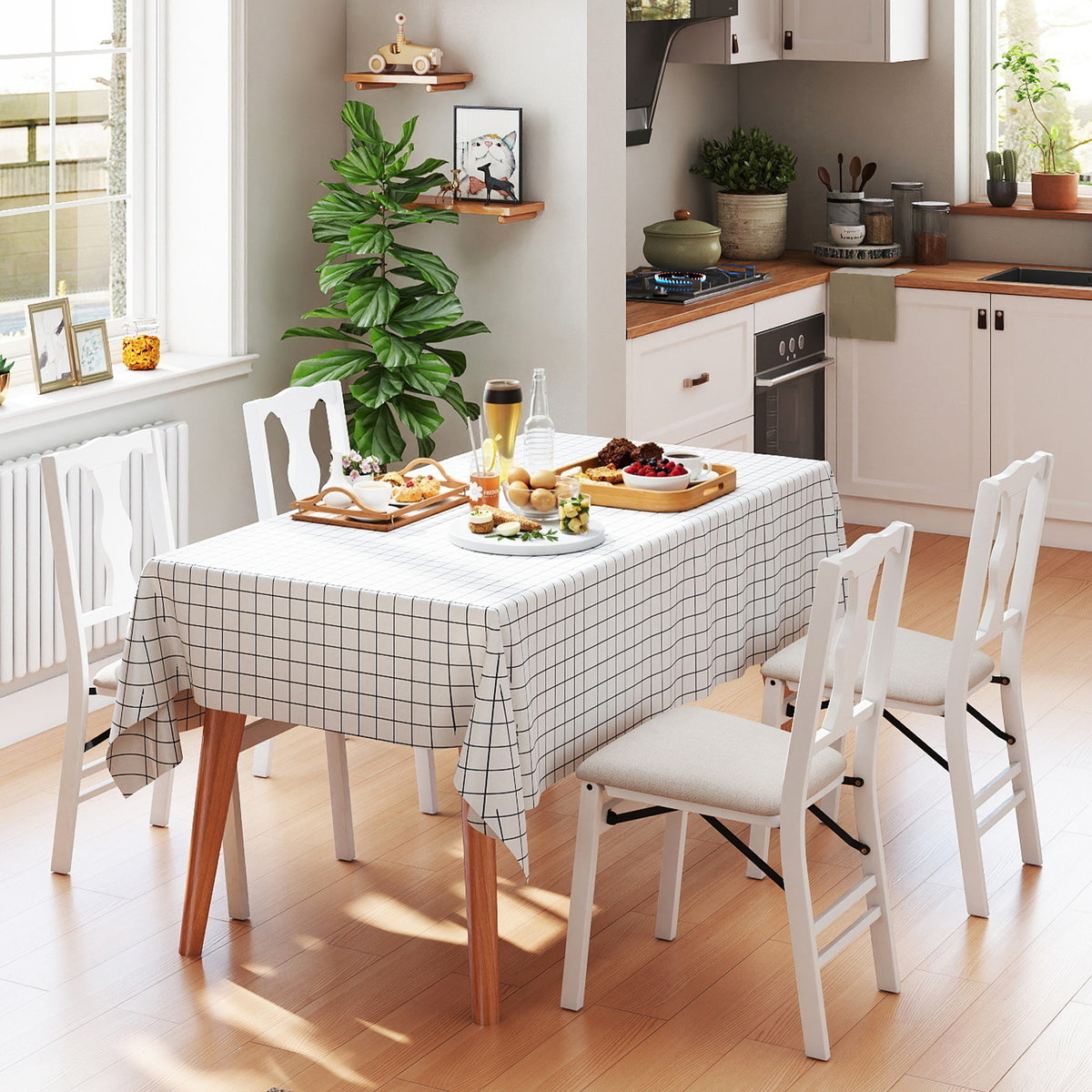 Set of 2 Folding Dining Chairs with Soft Padded Seat and Smooth Solid Backrest-White