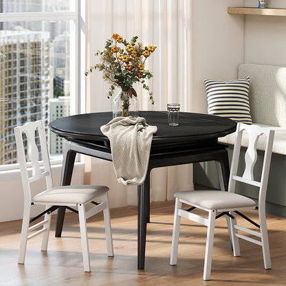 Set of 2 Folding Dining Chairs with Soft Padded Seat and Smooth Solid Backrest-White