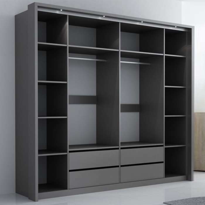 Grey Mirrored Folding Sliding Door Wardrobe 255cm – DUNHAM