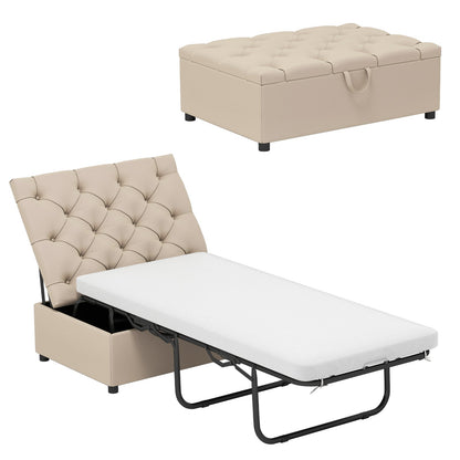 2-in-1 Convertible Sofa Bed with Mattress for Home and Office-Beige