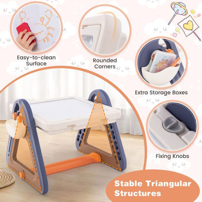 2-in-1 Kids Art Table & Easel with Rotatable & Removable Desktop