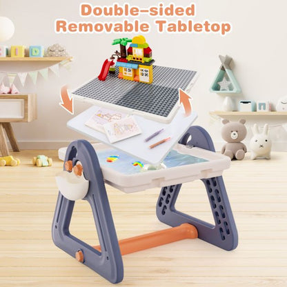 2-in-1 Kids Art Table & Easel with Rotatable & Removable Desktop
