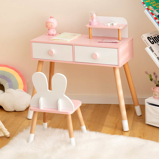 2-in-1 Kids Princess Vanity Table and Chair Set-White