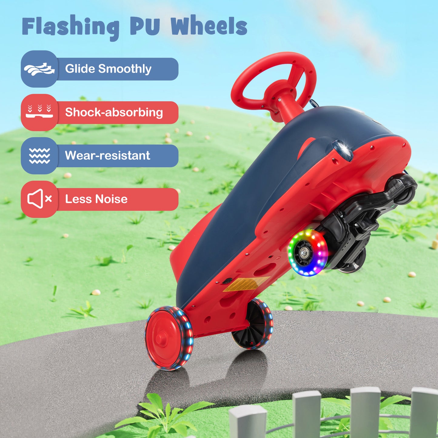 2 in 1 Kids Ride On Electric Wiggle Car with Music and Pedal-Blue