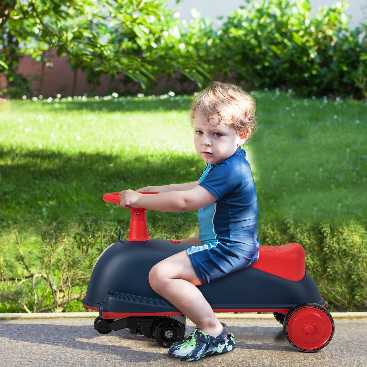 2 in 1 Kids Ride On Electric Wiggle Car with Music and Pedal-Blue