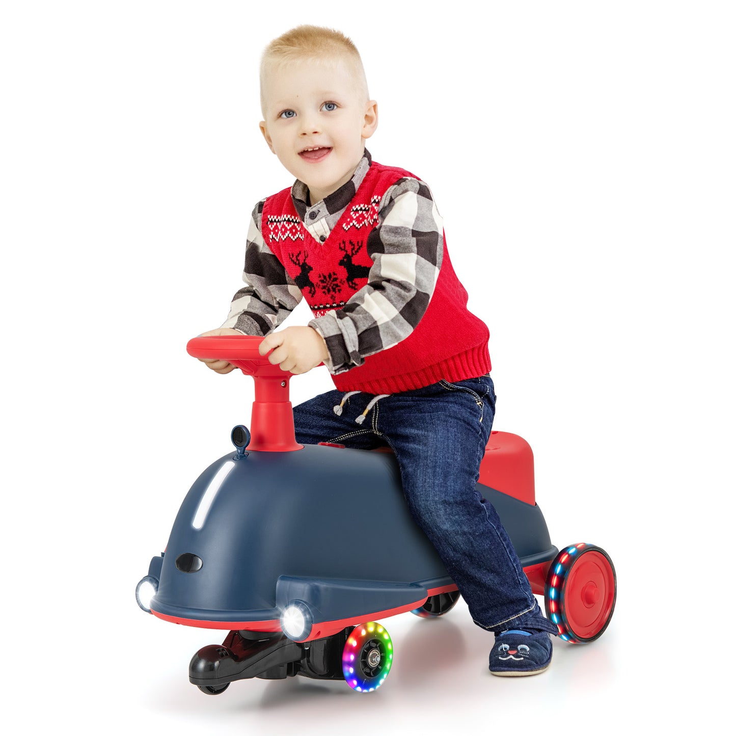 2 in 1 Kids Ride On Electric Wiggle Car with Music and Pedal-Blue