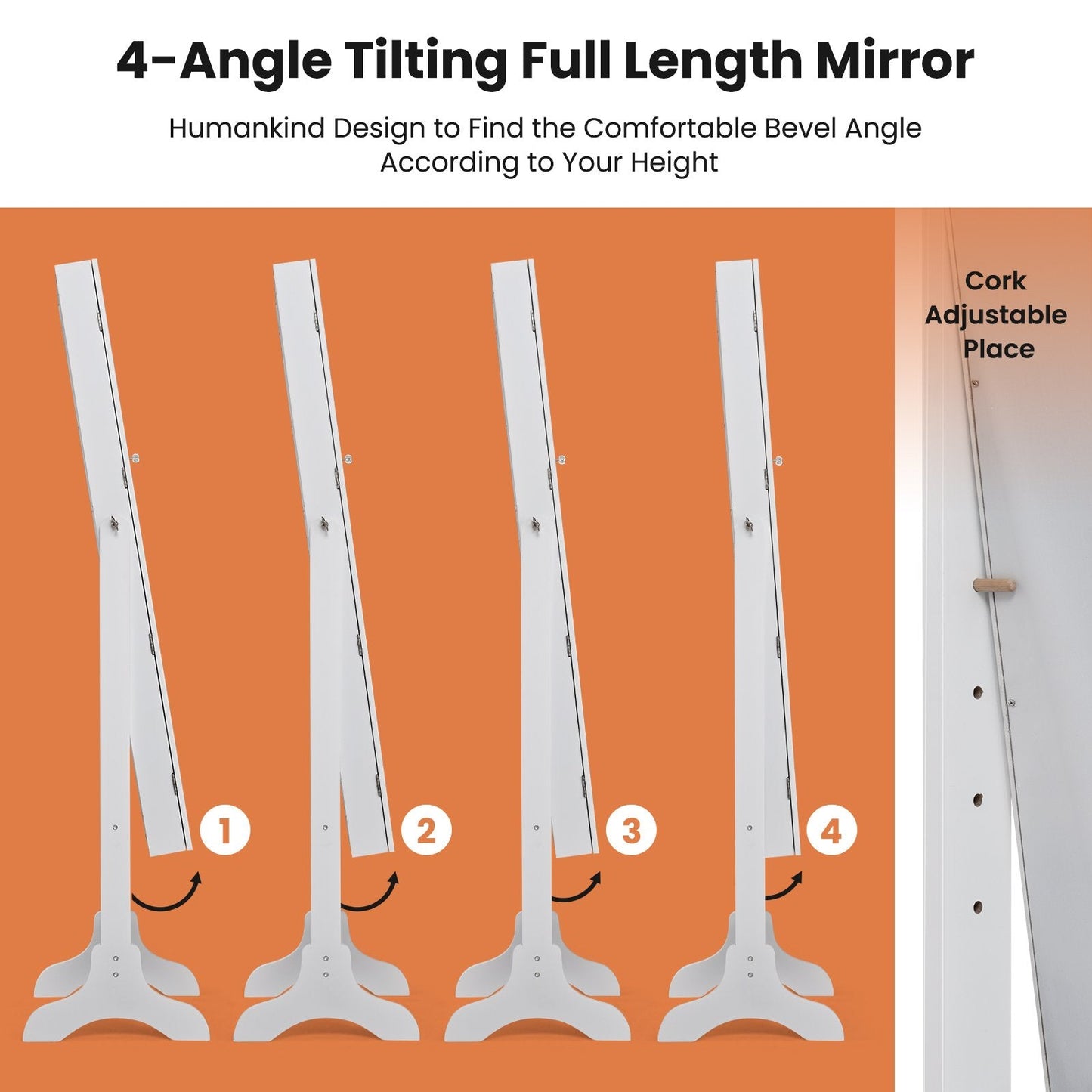 Freestanding Jewelry Cabinet with Full-Length Mirror and Drawers-White