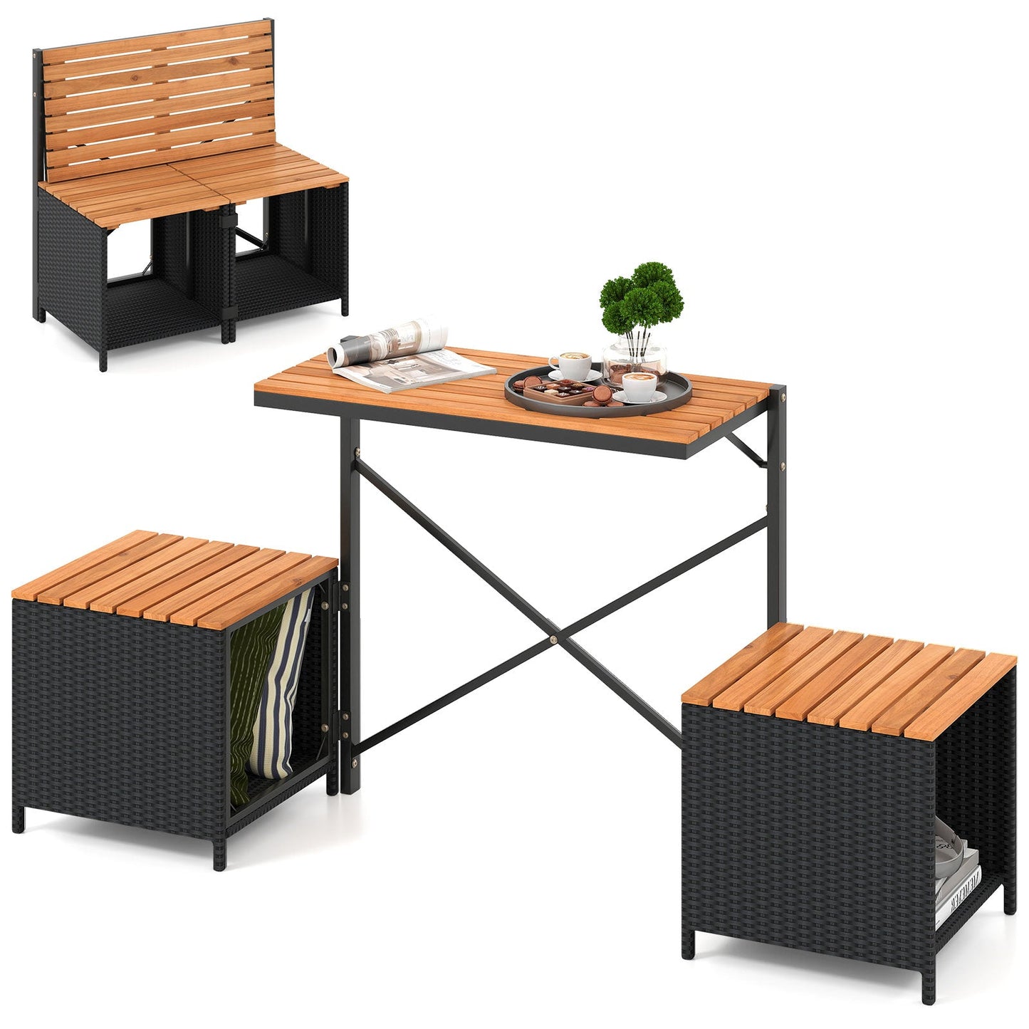 2-in-1 Transforming Picnic Table and Chairs Set