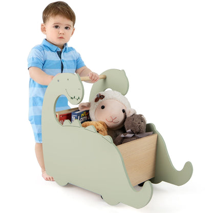 2 in 1 Wooden Baby Push Walker with Pine Wood Handle-Green