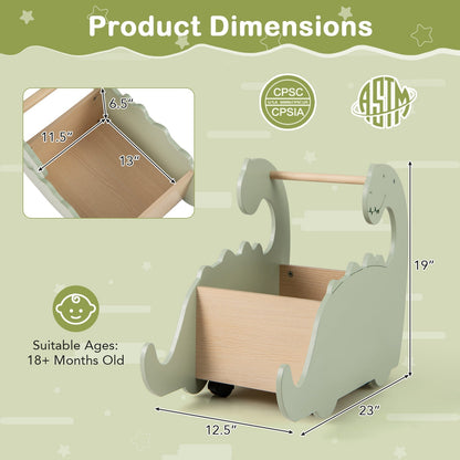 2 in 1 Wooden Baby Push Walker with Pine Wood Handle-Green