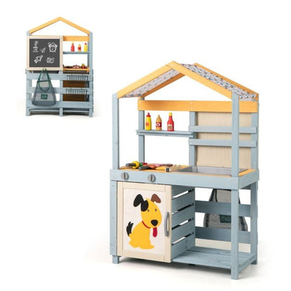 2 in 1 Wooden Mud Kitchen and Grocery Store with Removable Sink-Grey