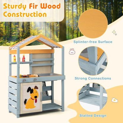 2 in 1 Wooden Mud Kitchen and Grocery Store with Removable Sink-Grey