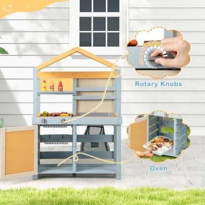 2 in 1 Wooden Mud Kitchen and Grocery Store with Removable Sink-Grey