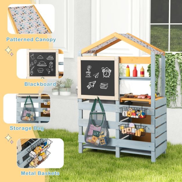 2 in 1 Wooden Mud Kitchen and Grocery Store with Removable Sink-Grey