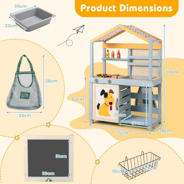 2 in 1 Wooden Mud Kitchen and Grocery Store with Removable Sink-Grey