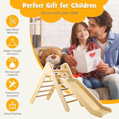2-in-1 Wooden Triangle Climbing Toy with Gradient Adjustable Slide-Natural