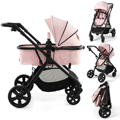 2-in-1 Convertible Baby Stroller with Reversible Seat and Adjustable Canopy-Pink