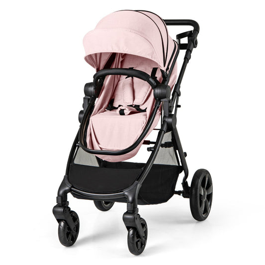 2-in-1 Convertible Baby Stroller with Reversible Seat and Adjustable Canopy-Pink
