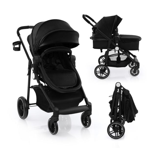 2 in 1 High Landscape Stroller with Reversible Seat and Adjustable Backrest and Canopy-Black