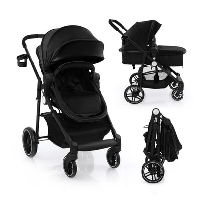2 in 1 High Landscape Stroller with Reversible Seat and Adjustable Backrest and Canopy-Black