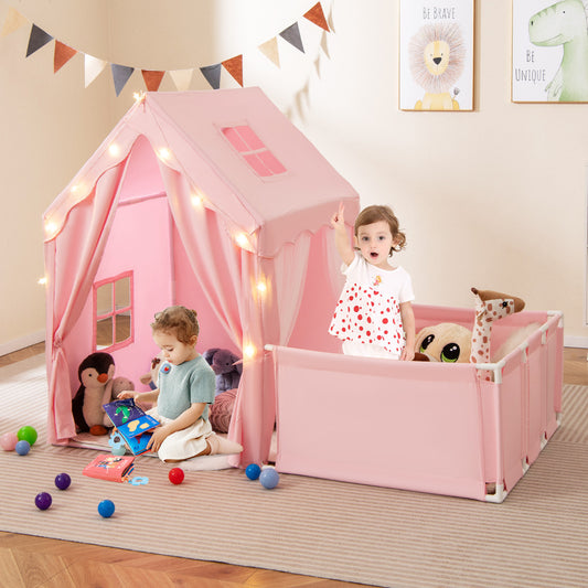 2-in-1 Kids Play Tent with Playpen and Washable Cotton Mat-Pink