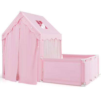 2-in-1 Kids Play Tent with Playpen and Washable Cotton Mat-Pink