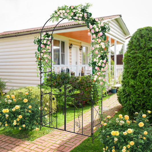 2-in-1 Metal Garden Arbor 228 cm Decorative Arch Trellis-Black